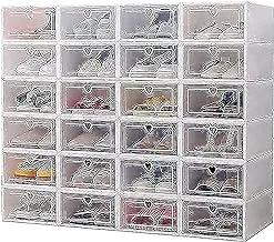 COOLBABY 24x Storage box Shoe box Shoe Storage box Transparent Shoe box Foldable Plastic drawer Stackable Storage Cabinet, Black