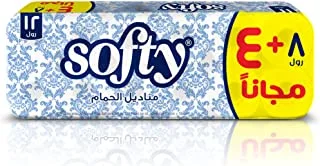 Softy Toilet Tissue Paper, 2 PLY, 12 Rolls x 200 Sheets, Soft & Absorbent Bathroom Tissue