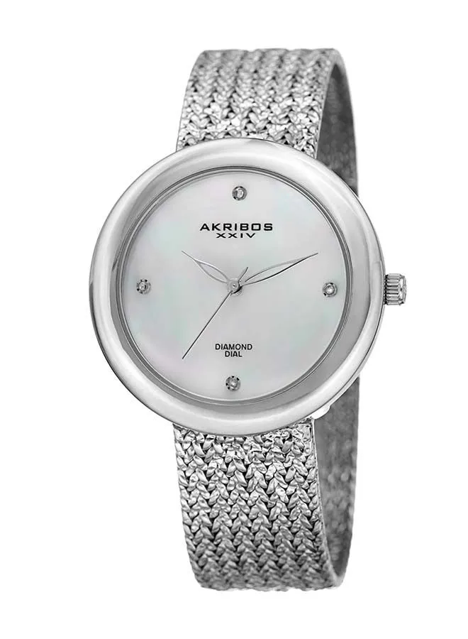 Akribos XXIV Silver Tone Ion Plated Round Case Watch on Silver Tone Nougat Textured Bracelet