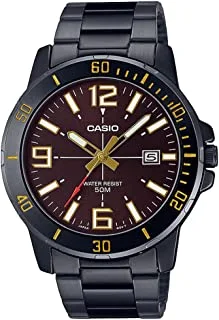Casio watch men analog brown dial stainless steel black ion plated band and case mtp-vd01b-5bvudf.