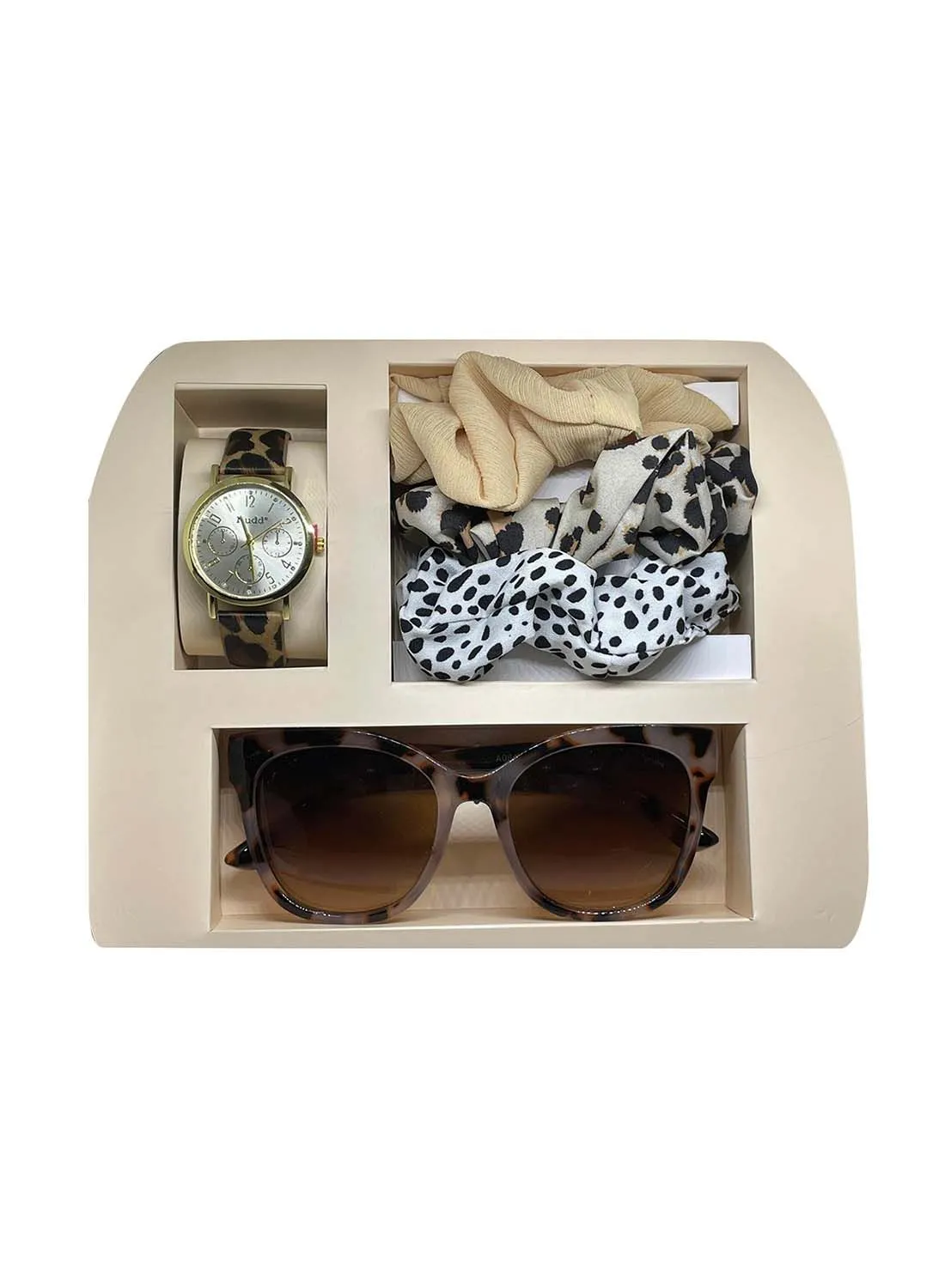Mudd Ladies Analog Animal Print Watch with Matching Sunglasses and Hair Accessories