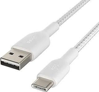Belkin BoostCharge Braided USB C charger cable, USB-C to USB-A cable, USB type C charging cable for iPhone 15, Samsung Galaxy S23, Google Pixel, iPad, MacBook, Nintendo Switch and more - 1m, White