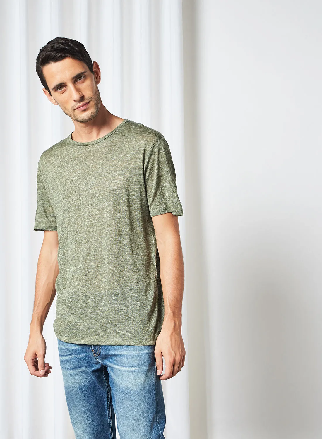 MANGO Liman Solid Short Sleeve T-Shirt Green
