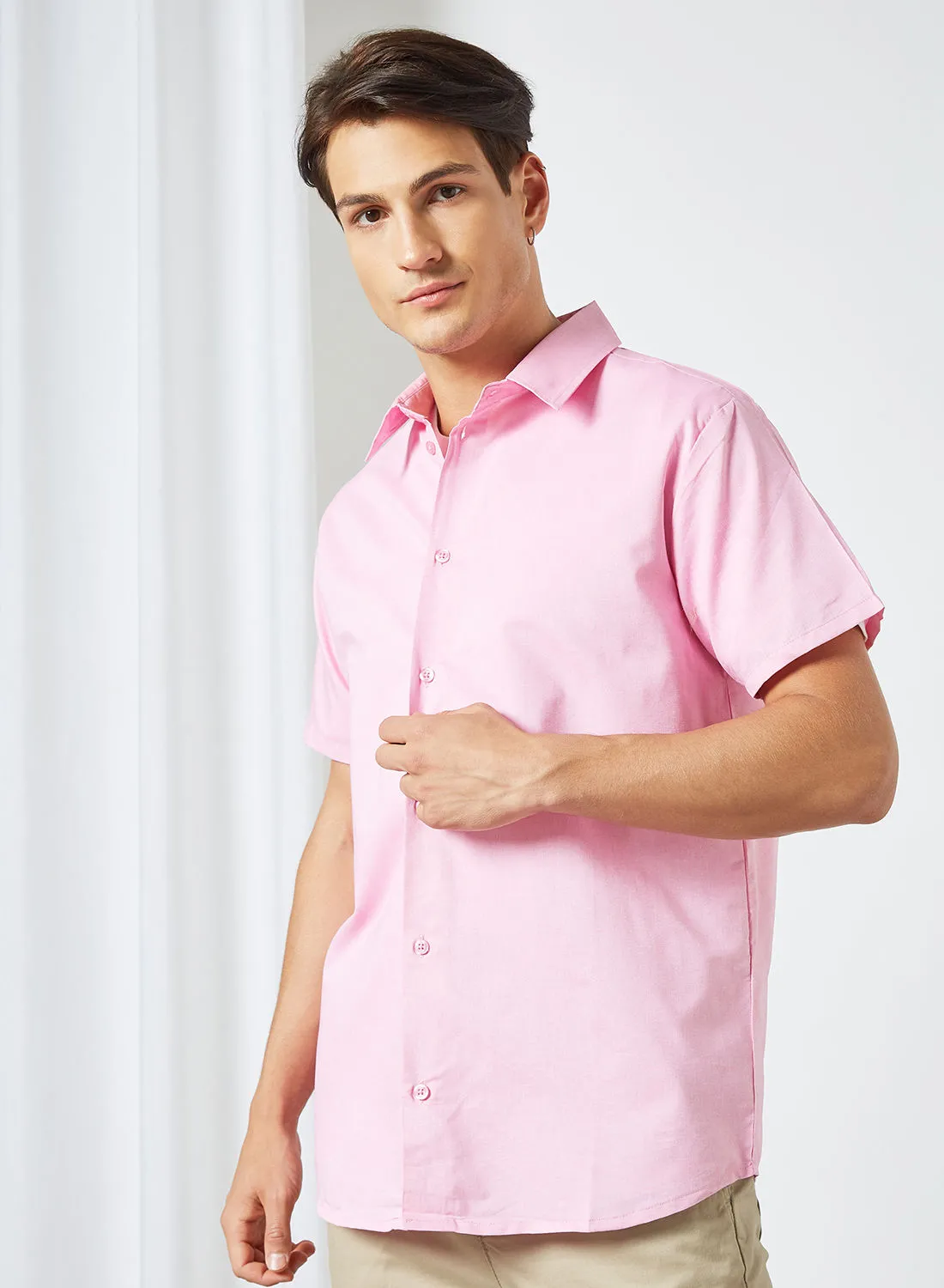 STATE 8 Oxford Chambray Short Sleeve Shirt Pink