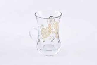 Glass Tea Tumbler W/Handle Set Paisley Gold /6Pcs