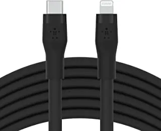 Belkin BoostCharge Flex Silicone USB Type C to Lightning Cable (3M/10ft), MFi Certified 20W Fast Charging PD Power Delivery for iPhone 14/14 Plus, 13, 12, Pro, Max, Mini, SE, iPad and More - Black