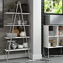 Carraro Triangular Bookcase with 4 Shelves, 128321201, White MDF and Chromed Structure