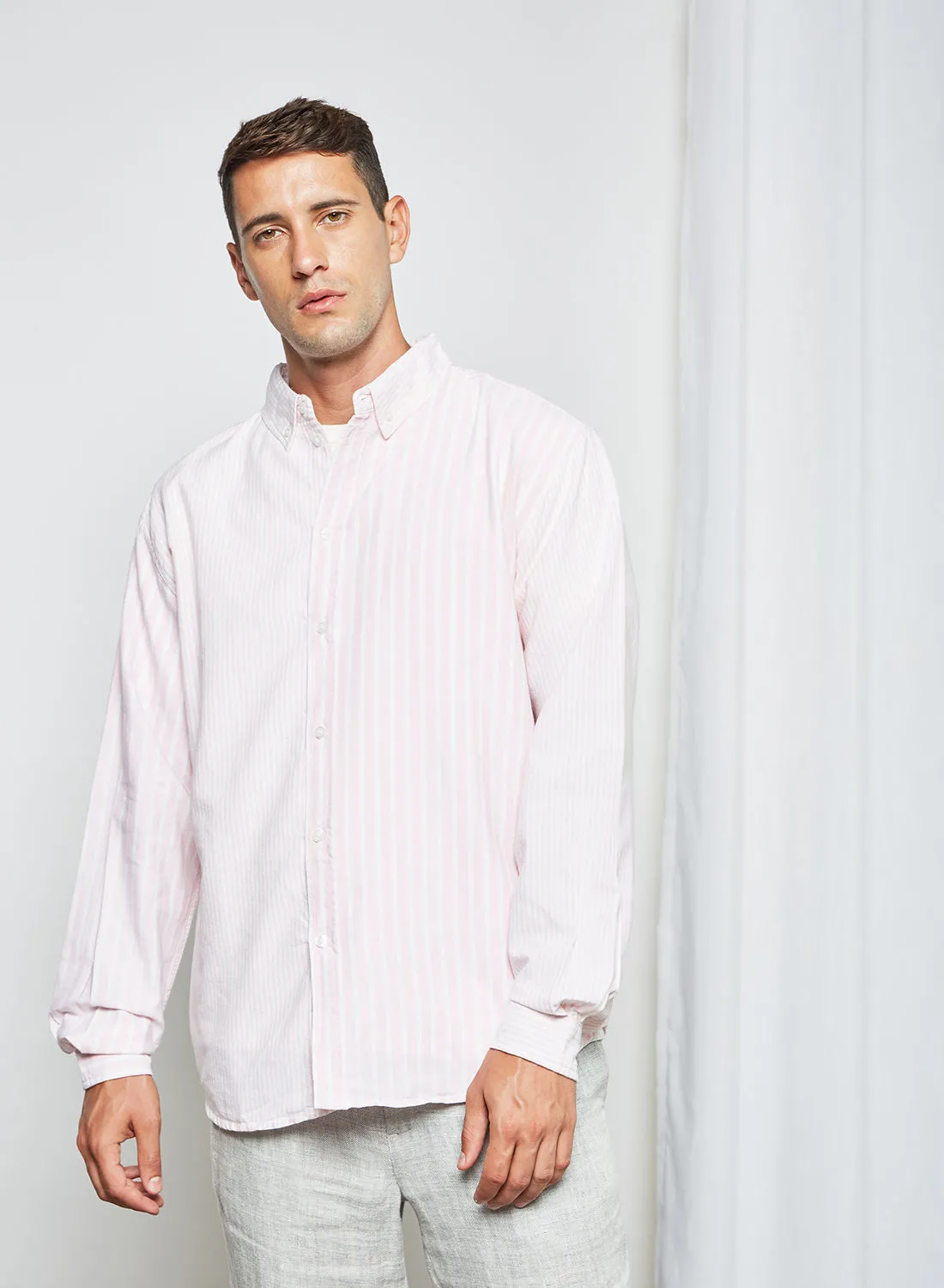 STATE 8 Oversized Stripe Print Shirt White/Pink