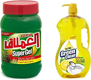 Al Emlaq Super Pine Oil Gel, 2Kg + Green Clean (Al Emlaq) Dish Washing Liquid Lemon, 1.8 Litre