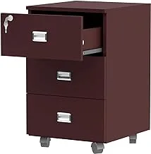 Mahmayi Stazion 3 Drawer Mobile Storage Unit Modern Office Furniture with Cabinets & Drawers Functional 3 Drawers Storage Finished with Melamine on MDF & Castor Wheels Cherry, No Installation Required