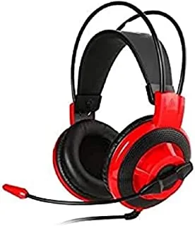 Msi ds501 wired gaming headset with microphone, large 40mm drivers, extra lightweight and self adjusting headband red, black, ds 501