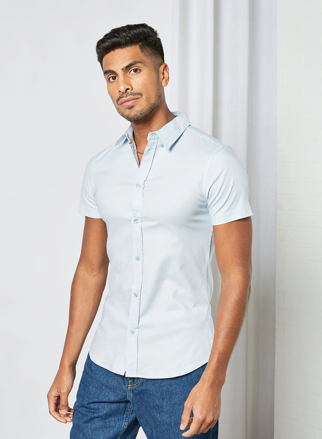 STATE 8 Oxford Muscle Shirt أزرق فاتح