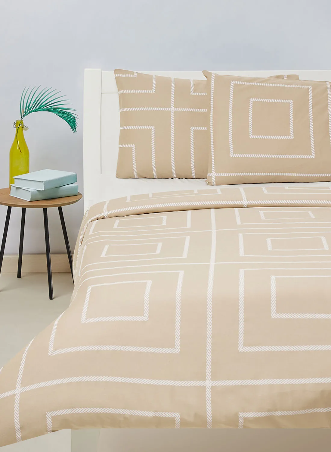 Amal Duvet Cover - With Pillow Cover 50X75 Cm, Comforter 200X200 Cm, - For Queen Size Mattress - Beige 100% Cotton