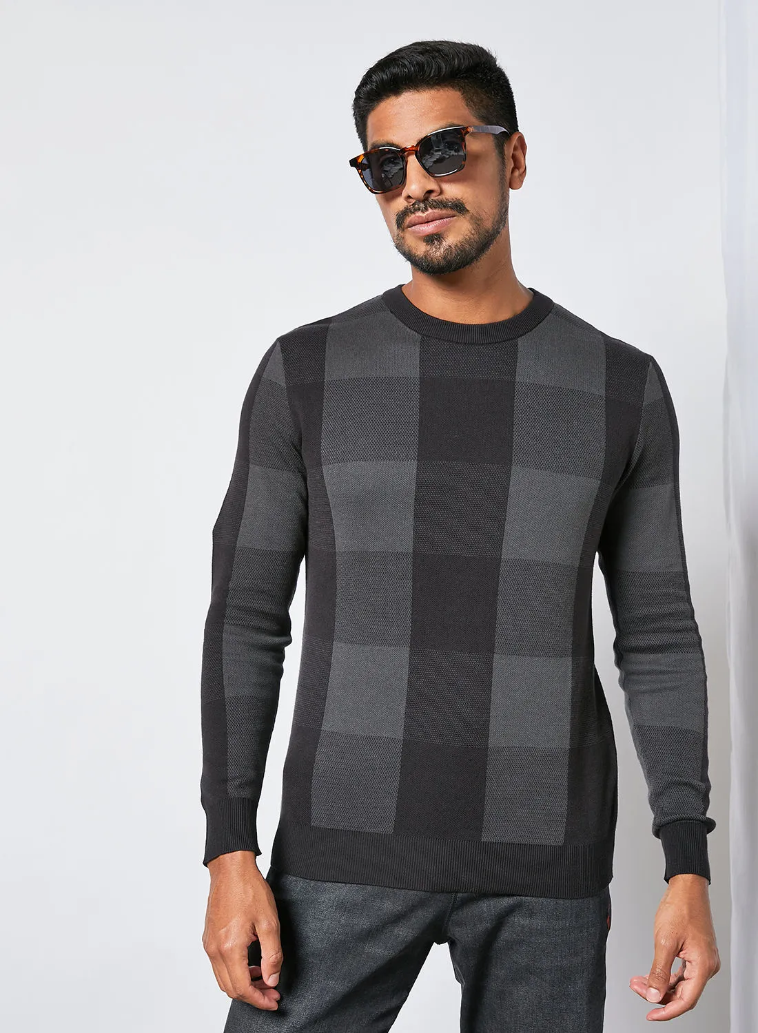 Selected Homme Checkered Knit Sweater Black
