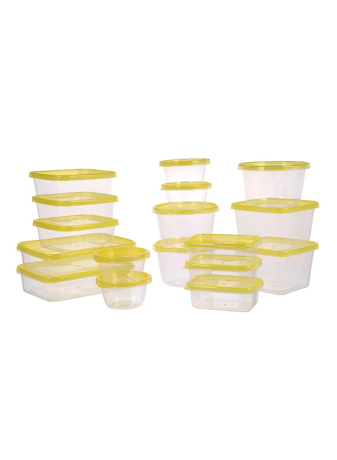 مجموعة حاويات طعام بلاستيكية 14 قطعة من أمل - أغطية مانعة للانسكاب - صندوق تخزين الطعام - صناديق تخزين - منظمات خزانة المطبخ - أصفر