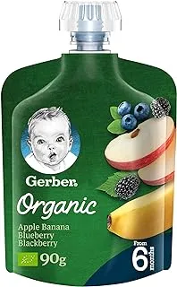 Gerber Organic Puree Apple, Banana, Blueberry & Blackberry Baby Food, 90g, Packaging may vary