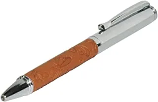 FIS FSPNSPUBRD6 Pen with Embossed Italian PU Wrapper and Gift Box, Silver/Brown