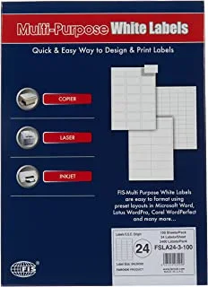 FIS FSLA24-3-100 24 Stickers Multipurpose Laser Label 100 Sheet, A4 Size, White