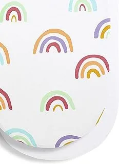 2 Pack Moses Basket/Pram Fitted Sheets 75 x 35cm – Rainbow Design – Light, Breathable & Luxurious Jersey Cotton Made To Last & Designed To Fit Prams & Moses Baskets