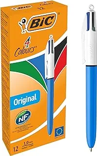 قلم حبر جاف كلاسيكي 4 ألوان من بيك، نقطة متوسطة - عبوة من 12 قلم