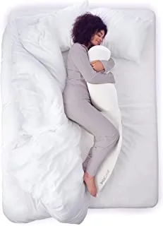 وسادة الحمل SnuzCurve ، شكل فريد ووسادة منحنية للنوم ، وسادة نوم داعمة للحمل ، قيلولة والاسترخاء براحة ، مع غطاء قابل للغسل - أبيض
