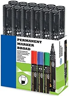 Fis Permanent Broad Markers 12-Pieces, Black