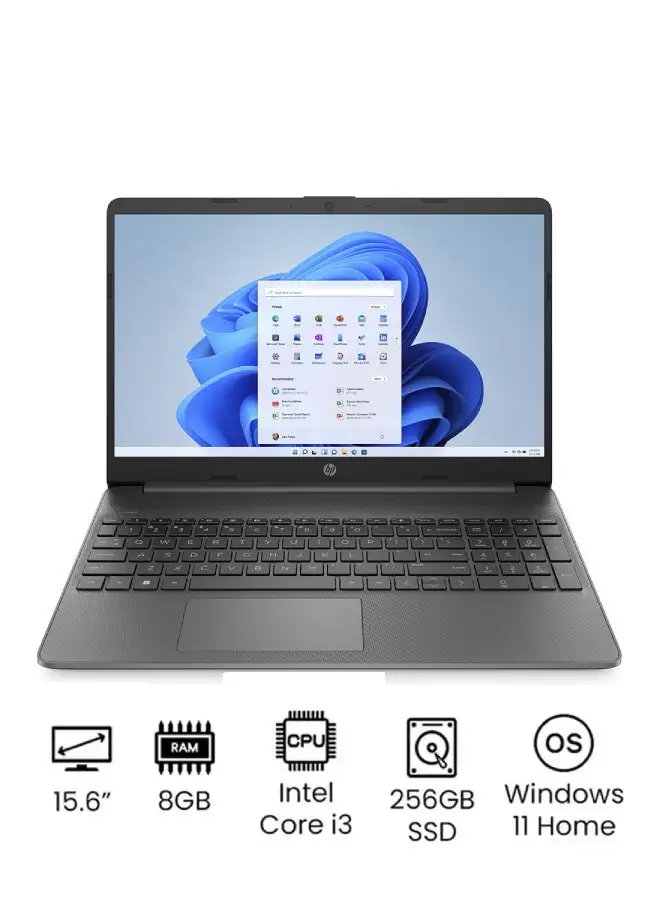 HP 15s-fq5022nx Laptop With 15.6-Inch FHD Display, Intel Core i3-1215U Processor/8GB RAM/256GB SSD/Intel UHD Graphics/Windows 11 Home in S mode/ English/Arabic Chalkboard Gray