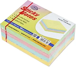 FIS Sticky Note Pad, 3X4 inches, Pack of 4, Ruled 4 Assorted Pastel Color -FSPO3X4RP4C