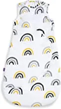 SnuzPouch Baby Sleeping Bag, 2.5 Tog – Mustard Rainbow Design – Soft 100% Cotton with Zip for Easy Nappy Changing – 0-6M