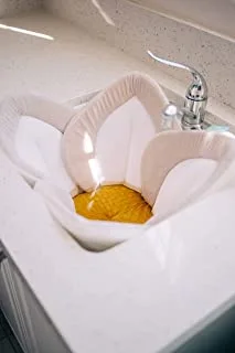 Blooming Bath Lotus Bath Pad - Plush Minky Baby Sink Bathtub Cushion - The Original Washer-Safe Flower Seat for Newborns - Cream/White/Gold
