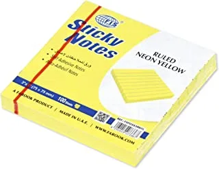 FIS Sticky Note Pad, 3X3 inches, Pack of 12, Ruled Neon Yellow -FSPO3X3RNYL