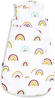 Snuz Pouch Baby Sleeping Bag, 1.0 Tog – Rainbow Design – Soft 100% Cotton with Zip for Easy Nappy Changing – 0-6M