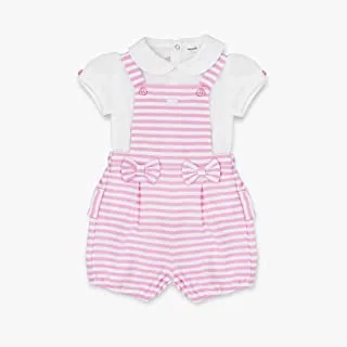 MOON 100% Cotton Collar Top and Dungaree 9-12M Pink - Pink Stripes