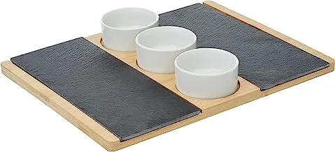 Cuisine Art Bamboo with Slate Serving Plate & 3 Bowls