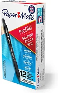 قلم حبر جاف Paper Mate ، قلم قابل للسحب ، نقطة متوسطة (1.0 مم) ، أسود ، 12 قطعة