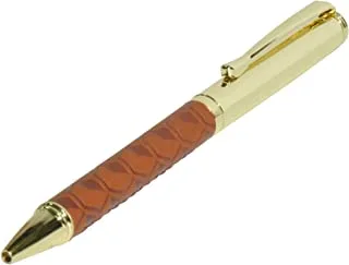 FIS FSPNGPUBRD3 أقلام ذهبية مع غلاف PU إيطالي منقوش وصندوق هدايا ، بني