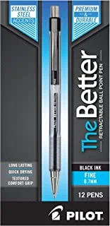 قلم بايلوت 30000 قلم حبر جاف ذا بيتر بول قابل لإعادة الملء وقابل للسحب، نقطة دقيقة، حبر أسود، 12 عبوة