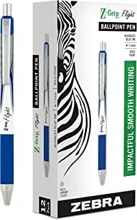 قلم زيبرا، قلم حبر جاف Z-Grip Flight قابل للسحب، بولد بوينت، 1.2 ملم، حبر أزرق، 12 قطعة