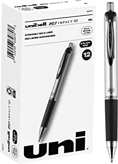 أقلام جل يوني بول 207 إمباكت آر تي بولد بوينت، 1.0 ملم، أسود، 12 عبوة