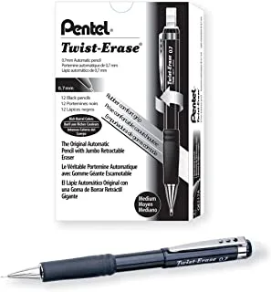 قلم رصاص ميكانيكي Pentel Twist-Erase Iii ، 0.7 مم ، برميل أسود ، 12 علبة (Qe517A-12)