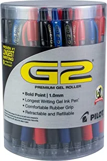 Pilot G2 Premium Refillable & Retractable Rolling Ball Gel Pens, Bold Point, Assorted Colors (Black, Blue, Red), 36 Count Tub (14366)