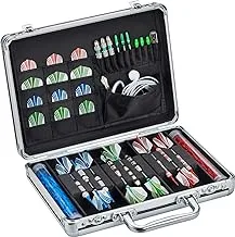 Aluminum Dart Case Holds 9 Steel Tip and Soft Tip Darts with Extra Space to Keep Flights in Shape, and Numerous Pockets and Tubes for Storage of Accessories,Black