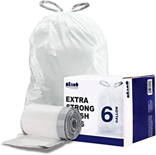 Plasticplace 6 Gallon Trash Bags │ 0.7 Mil │ White Drawstring Garbage Can Liners │ 17