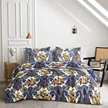 Sandy High Quality Fitted Sheet and Pillow Case, Bed Sheet 2-Pieces Set, Twin/Single Size 100X200 + 25 cm, Floral Beige & Blue #979/4, Breathable & Ultra Soft