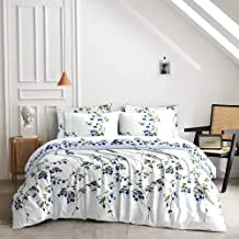 Sandy High Quality Fitted Sheet and Pillow Case, Bed Sheet 2-Pieces Set, Twin/Single Size 100X200 + 25 cm, Floral White & Blue #977/1, Breathable & Ultra Soft