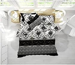 Sandy High Quality Fitted Sheet and Pillow Case, Bed Sheet 2-Pieces Set, Twin/Single Size 100X200 + 25 cm, Floral White & Black #978/5, Breathable & Ultra Soft
