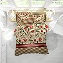 Sandy High Quality Flat Sheet & Fitted Sheet and Pillow Cases, Bed Sheet 4-Pieces Set, King Size, Floral Beige & Red #941, Breathable & Ultra Soft
