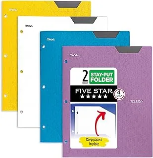 Five Star 2 Pocket Folders, 4 Pack, Plastic Folders with Stay-Put Tabs, Fits 3-Ring Binder, Holds 8-1/2” x 11