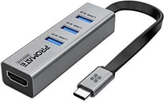 محول بروميت USB-C إلى HDMI ، محور HDMI صغير للغاية من النوع C إلى 4K 30 هرتز مع 3 منافذ USB 3.0 Sync Charge 5Gbps وغطاء من سبائك الألومنيوم لأجهزة MacBook Pro و iPhone 13 و iPad Pro و MediaHub-C3