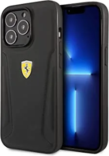 CG MOBILE Ferrari Leather Case With Hot Stamped Sides & Yellow Shield Logo For iPhone 14 Pro Max - Black